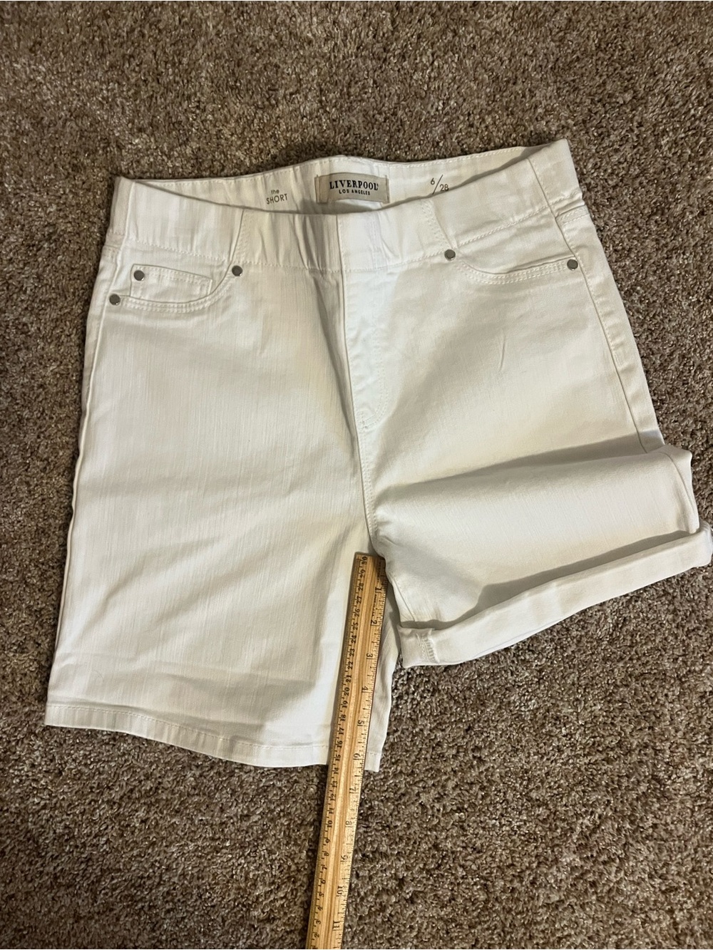 Liverpool Women’s “The Short” Pull- On White Rolled-Hem Denim Shorts - Picture 6 of 6
